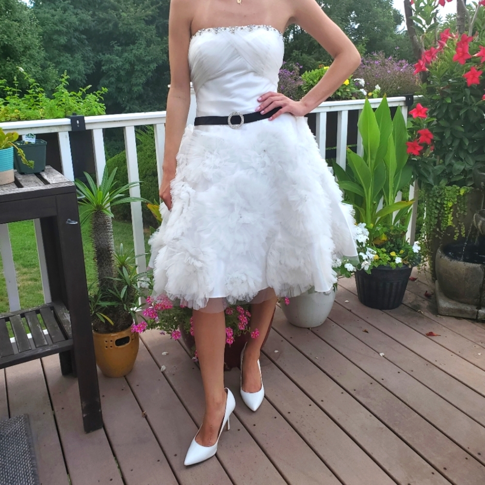 SATIN ROUGE, Beautiful Retro Knee length Wedding, Prom, Party Dress